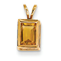 0.9 Carat 14K Gold 7x5mm Emerald Cut Citrine bezel pendant