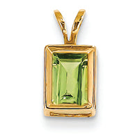 1.2 Carat 14K Gold 7x5mm Emerald Cut Peridot bezel pendant