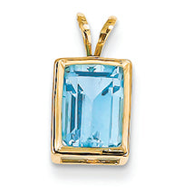 2 Carat 14K Gold 8x6mm Emerald Cut Blue Topaz bezel pendant