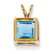 1.4 Carat 14K Gold 6mm Princess Cut Blue Topaz bezel pendant
