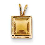0.8 Carat 14K Gold 6mm Princess Cut Citrine bezel pendant