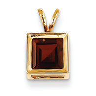 1.3 Carat 14K Gold 6mm Princess Cut Garnet bezel pendant