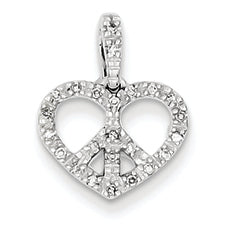 0.1 Carat 14K White Gold Diamond Heart w/Peace Symbol Pendant