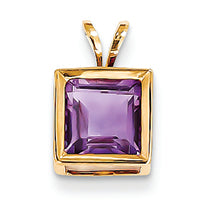 1.7 Carat 14K Gold 7mm  Amethyst Bezel Pendant