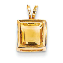1.7 Carat 14K Gold 7mm Princess Cut Citrine bezel pendant