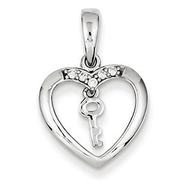 14K White Gold Diamond Heart Key Pendant