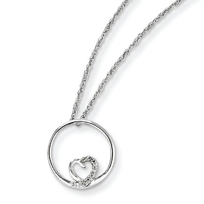 14K White Gold Circle & Heart Pendant with Chain