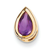 0.7 Carat 14K Gold 8x5mm Pear Amethyst bezel pendant