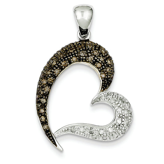 0.5 Carat 14K White Gold Champagne & White Diamond Heart Pendant