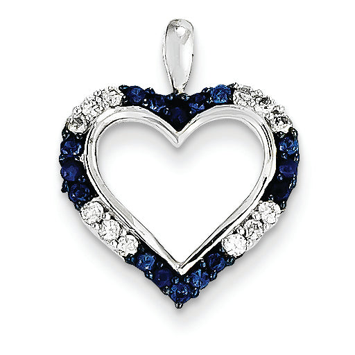 0.3 Carat 14K GoldW Rhodium Sapphire Diamond & White Diamonds Heart Pendant
