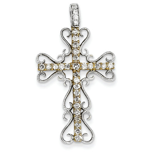 0.7 Carat 14K Gold Two-tone Diamond Filigree Cross Pendant
