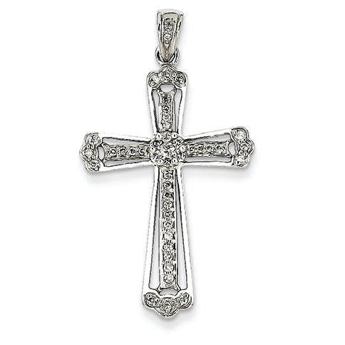 0.3 Carat 14K White Gold Diamond Budded Cross Pendant