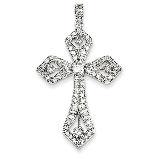 0.7 Carat 14K White Gold Diamond Cross Pendant