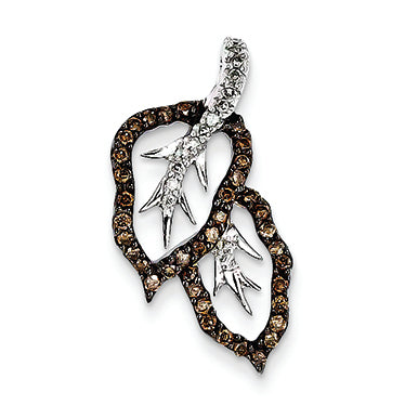 0.4 Carat 14K White Gold Rhodium White & ChampagneDiamond Leaf Pendant