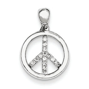 0.1 Carat 14K White Gold Diamond Peace Sign Pendant