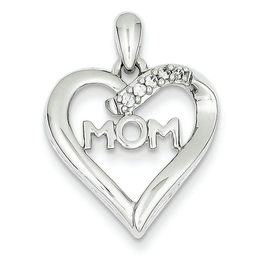 0.1 Carat 14K White Gold Diamond MOM Heart Pendant