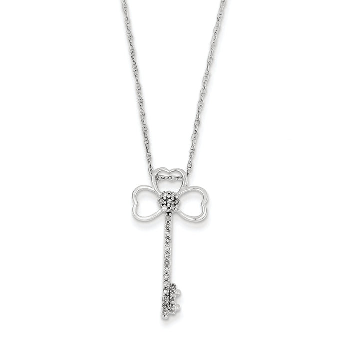 14K White Gold Clover Diamond Key Necklace