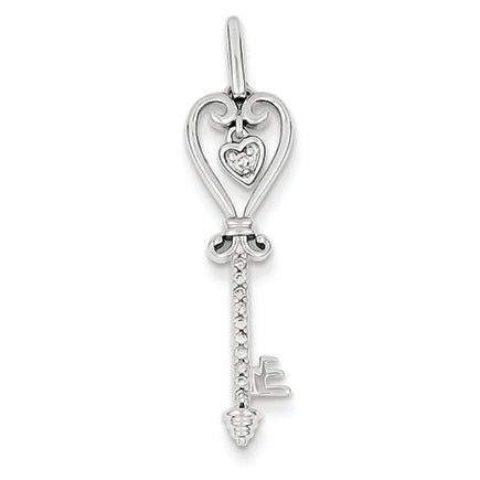 0.1 Carat 14K White Gold Diamond Heart Key Pendant