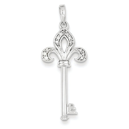 0.1 Carat 14K White Gold Diamond Fleur De Lis Key Pendant