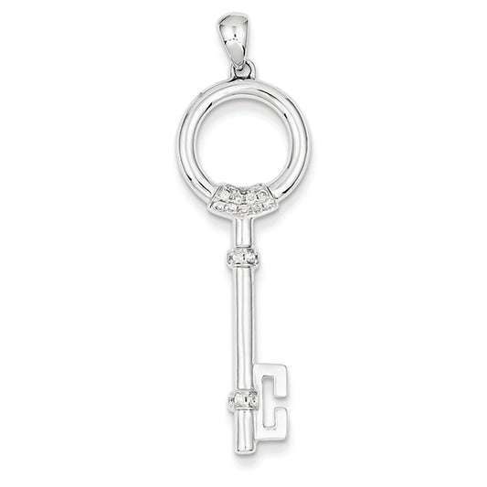 0.1 Carat 14K White Gold Diamond Key Pendant