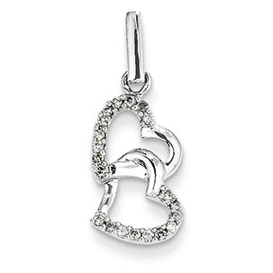 0.1 Carat 14K White Gold Diamond Two Small Entwined Hearts Pendant