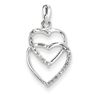 0.1 Carat 14K White Gold Diamond Two Large Entwined Hearts Pendant