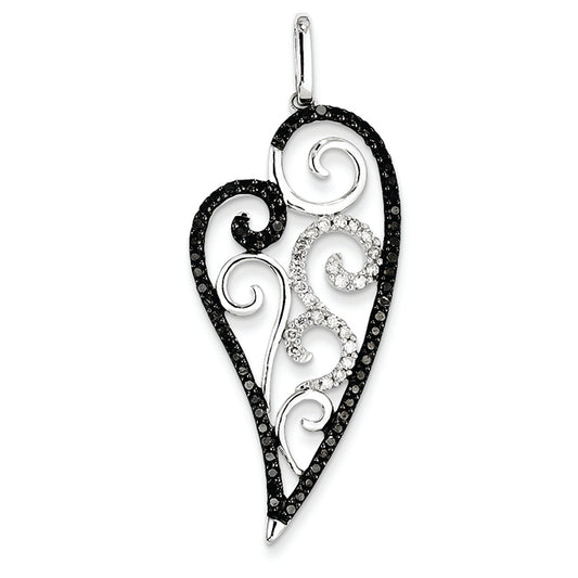 0.8 Carat 14K White Gold Black & White Diamond Heart Pendant