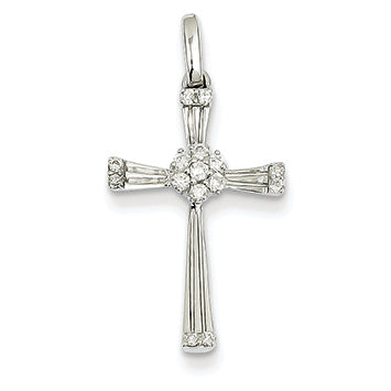 0.1 Carat 14K White Gold Diamond Cross Pendant