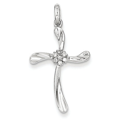 0.1 Carat 14K White Gold Diamond Cross Pendant