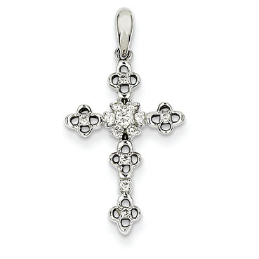 0.2 Carat 14K White Gold Diamond Floral Cross Pendant