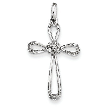 0.1 Carat 14K White Gold Diamond Cross Pendant