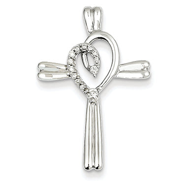 0.1 Carat 14K White Gold Diamond Heart Cross Pendant