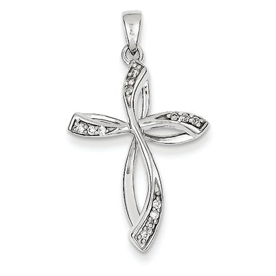 0.1 Carat 14K White Gold Diamond Cross Pendant