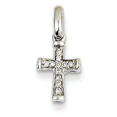 0.1 Carat 14K White Gold Small Diamond Latin Cross Pendant