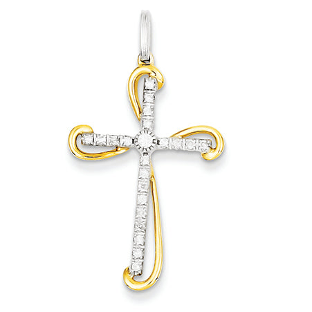 0.2 Carat 14K Gold Two-tone Diamond Cross Pendant