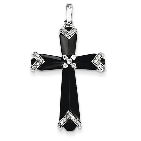 0.2 Carat 14K White Gold Black Onyx & Diamond Cross Pendant
