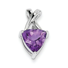 1.8 Carat 14K White Gold  Amethyst and White Topaz Trillion Pendant