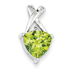 1.4 Carat 14K White Gold  Peridot and White Topaz Trillion Pendant