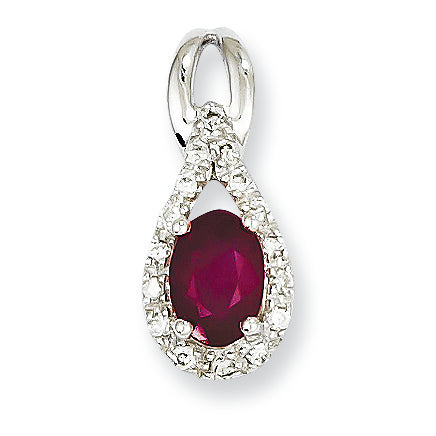 0.8 Carat 14K White Gold Diamond & Ruby Pendant