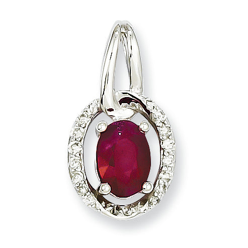 1.1 Carat 14K White Gold Diamond & Ruby Pendant