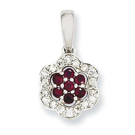 0.3 Carat 14K White Gold Diamond & Ruby Pendant