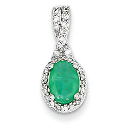 1 Carat 14K White Gold Diamond & Emerald Pendant