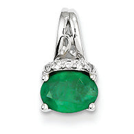 1 Carat 14K White Gold Diamond & Emerald Pendant