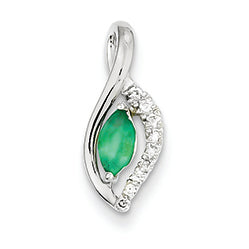 0.4 Carat 14K White Gold Diamond & Emerald Pendant