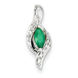 0.3 Carat 14K White Gold Diamond & Emerald Pendant