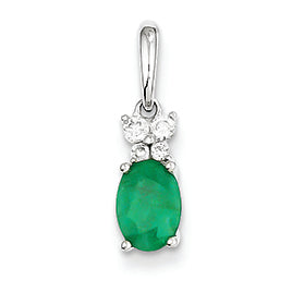 1 Carat 14K White Gold Diamond & Emerald Pendant