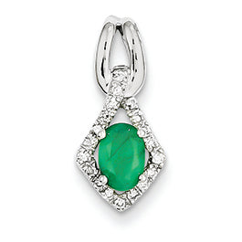 0.6 Carat 14K White Gold Diamond & Emerald Pendant