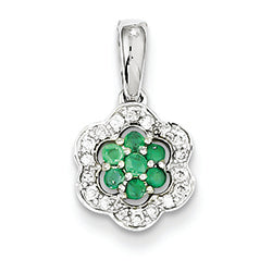 0.3 Carat 14K White Gold Diamond & Emerald Pendant