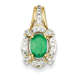 1.1 Carat 14K Gold Diamond & Emerald Pendant