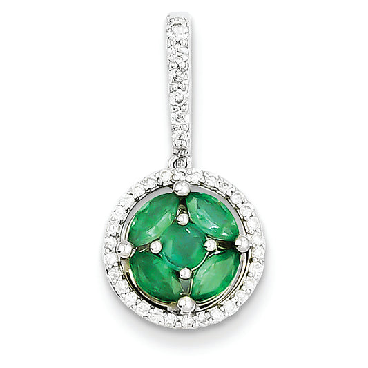 1.1 Carat 14K White Gold Diamond & Emerald Pendant